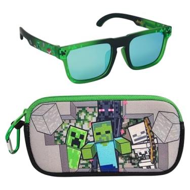 Imagem de ARKAID Óculos de sol MINECRAFT com estojo | Conjunto de acessórios oficiais licenciados Minecraft | Lentes UV 400 seguras com estojo protetor de zíper para crianças