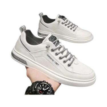 Imagem de Tênis Masculinos Brancos Respiráveis Para Esportes E Lazer, Versáteis 