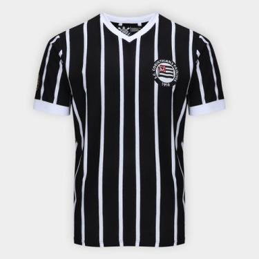 Imagem de Camiseta Corinthians Listrada Masculina, Preto, M