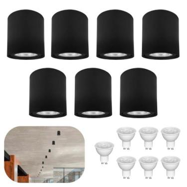 Imagem de 7x Spots Redondo Sobrepor em Teto e Gesso Direcionavel 6,5x7,5 + Leds 