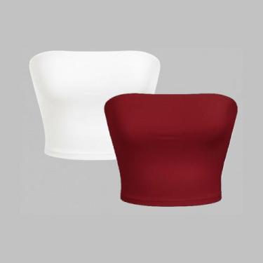 Imagem de Kit 2 Top Tube Cropped Faixa sem alça Básico Feminino Suplex Premium -