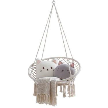 Imagem de Cadeira Suspensa Rede Balanço Varanda Sacada Jardim Quintal Leitura Descanso Teto Trançada Casa