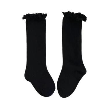 Imagem de Meias De Algodão Com Renda E Babados Para Meninas, Altura Até O Joelho