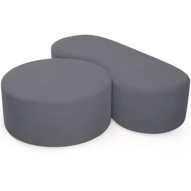 Imagem de Kit Puff Redondo Lola e Puff Recamier Orgânico Orbit W01 Suede Cinza - Lyam Decor