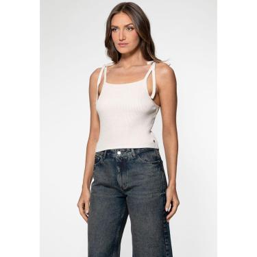 Imagem de Regata Canelada Alça Laço Creme-Feminino