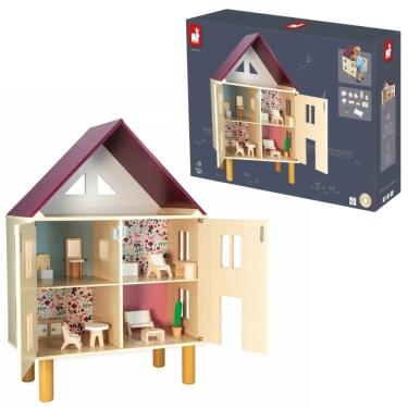 Imagem de Casaa De Bonecas Educativa Janod Brinquedo Infantil Em Madeira Com 11 Peças