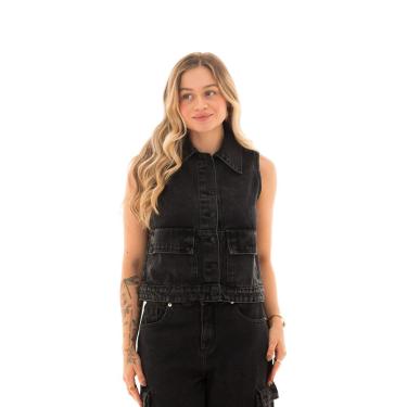 Imagem de Colete Jeans Feminino Arauto Utilitário Black
