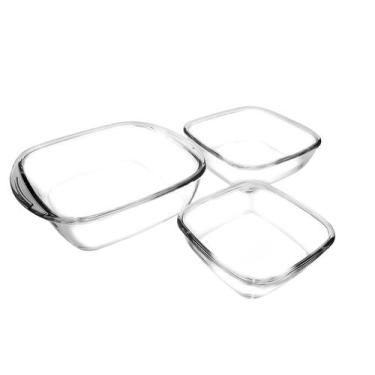 Imagem de Conjunto de Assadeiras Quadradas Nadir Sempre em Vidro 3 Peças, Transp