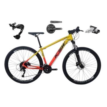 Imagem de Bicicleta Aro 29 Ksw Xlt Alumínio Câmbio Traseiro Shimano Alívio e Altus 27v Freio Hidráulico Garfo Com Trava - Amarelo/Laranja