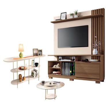 Imagem de Estante Home Theater Artheo Com Mesa De Centro Sky Com Tampo De Vidro E Aparador Infinity Castanho Off White - Hb Móveis