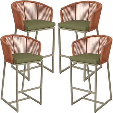 Imagem de 04 Banquetas Noronha Em Alumínio E Corda Náutica Trama Terra Cota