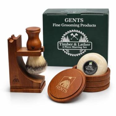 Imagem de Aparar Madeira Set de GBS Homens premium w / caixa de presente, 4" Tall animal gratuito Vegan pincel de barbear Synthetic Levante 3,5" Diâmetro presente clássico bacia Natural Sabonete de Glicerina Wet Shaving Kit por Homens