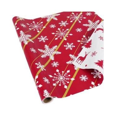 Imagem de Papel De Presente De Natal Dupla Face Vermelho E Branco Com Renas, Rol