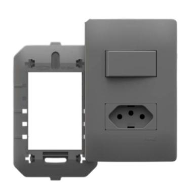 Imagem de Conjunto Interruptor Simples + Tomada 20a Habitat Onix Chumbo Fame
