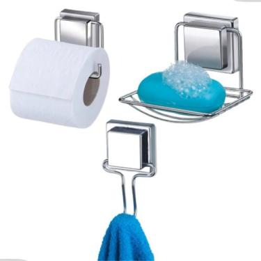 Imagem de Kit Jogo Banheiro Lavabo Saboneteira Gancho Toalheiro Porta Papel Higi