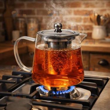 Imagem de Chaleira de Vidro Borossilicato RETA com Infusor e Tampa em Aço Inox V