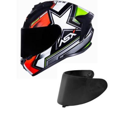 Imagem de Capacete ASX Draken Pilot Preto Vermelho e Verde Mais Viseira Fumê - A