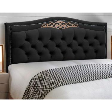 Imagem de Cabeceira Estofada Cama Box Casal King Size Belize 195cm Veludo Chumbo