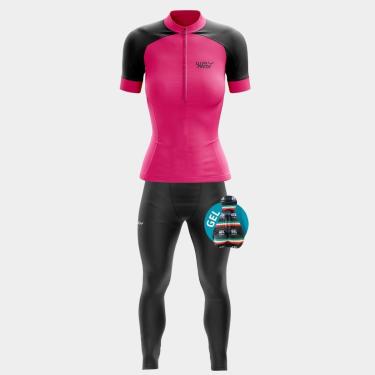 Imagem de Conjunto de Ciclismo Feminino Camisa Rosa Choque Way Fresh Manga Curta com Bolso Trasei...