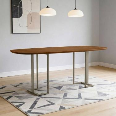 Imagem de Mesa de Jantar 8 Lugares Retangular Orgânico 200cm Pés Industrial Alina N01 Cinamomo Champanhe - Lyam Decor