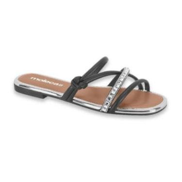 Imagem de Rasteirinha Moleca 5435.547 Brilho Metalizado Feminina - Prata/Preto-Feminino