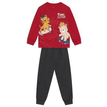 Imagem de Conjunto infantil menino em moletom de animais Brandili, 6, Bordô