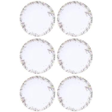 Imagem de Jogo 6 Pratos Rasos Tramontina Fogli Porcelana Decorada 25cm Mesa Post
