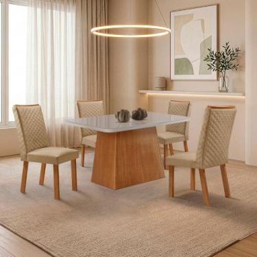 Imagem de Mesa de Jantar Aida 120cm Tampo MDF e Vidro Canto Copo com 4 Cadeiras 