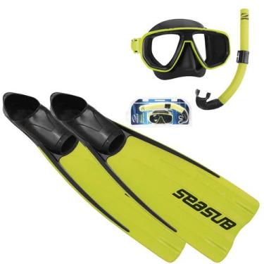 Imagem de Kit Mergulho Pesca, Velox Seasub, Máscara Snorkel Nadadeira, Limão, BR