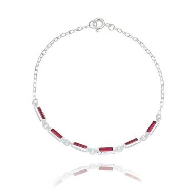 Imagem de Pulseira feminina 6 retângulos zircônias rosa 19cm Prata 925 - Silver 