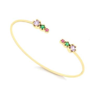 Imagem de Bracelete Liso Ajustável Com Zircônias Multicolor Folheado - Radhau Jo