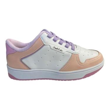Imagem de Tenis Infantil Menina Pink Cats Sintético Casual Colorido V4741 Branco