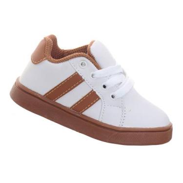 Imagem de Tenis Sapato Masculino Infantil Listrado Branco e Marrom - Pc, 32, Mar