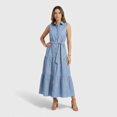 Imagem de Vestido Midi Três Marias Chic Top, Azul, P