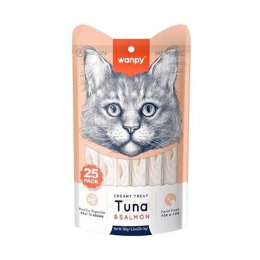Imagem de Petisco para Gatos Wanpy Creamy Sabores Atum e Salmão Pct. 25 unidades