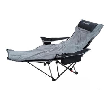 Imagem de POEPORE Cadeira de acampamento reclinável, 4 posições com descanso para os pés, confortável para adultos, 265 Ibs, espreguiçadeira dobrável de malha com bolsa térmica, almofada de algodão e suporte de