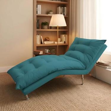 Imagem de Espreguiçadeira Estofada Sala Leitura Descanso Diva Suede Cor:Azul-tur