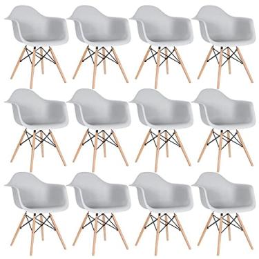 Imagem de Loft7, Kit 12 x cadeiras Charles Eames Eiffel DAW com braços Kit Base de madeira clara Kit Cinza claro