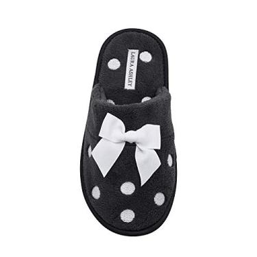 Imagem de Laura Ashley Pantufa feminina bordada felpuda, Preto, Medium