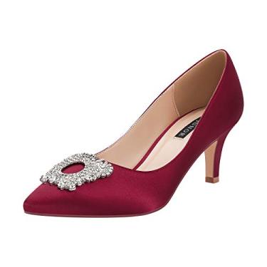 Imagem de ERIJUNOR Sapato feminino de cetim com salto baixo e strass, Burgundy, 11