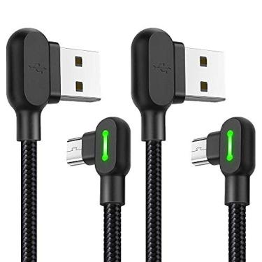 Imagem de (Pacote com 2 + Bolsa para iPhone) USB 90 Graus Design Ângulo Direto para Jogos iPhone LED Nylon Trançado Sincronização Carregamento USB Dados 6FT/1.8M Cabo Compatível com iPhone/iPad Pro/Air, iPad Mini, iPod, Black 6FT (Mirco)