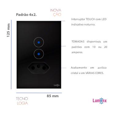 Imagem de Interruptor Touch Tok Glass 2 Botões Com Tomadda Preto