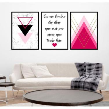 Imagem de Kit 3 Quadros Decorativos Geométrico Eu Me Lembro Rosa
