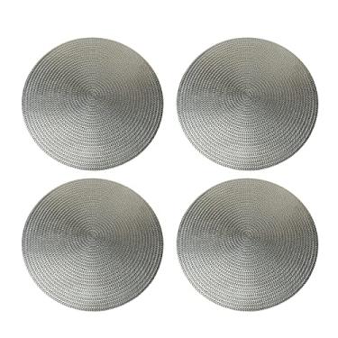 Imagem de Jogo Americano 4 Peças Prata Redondo 38cm Mesa Posta Decoracao Cozinha Trama Poliester