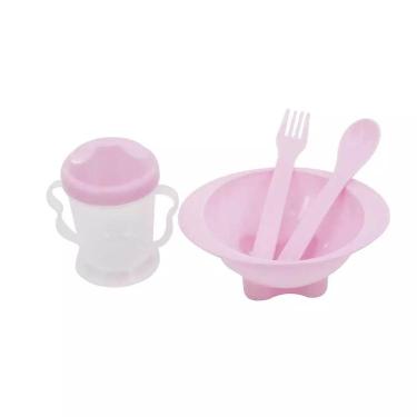 Imagem de Kit Alimentação Le Fun Infantil com Copo de Treinamento Rosa com 4 Peças