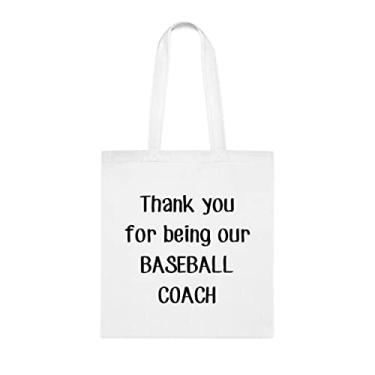 Imagem de Thank You For Being Our Baseball Coach, presente de treinador de beisebol, bolsa de ombro, bolsas reutilizáveis, ideia de presente de cesta de Natal de aniversário, Branco