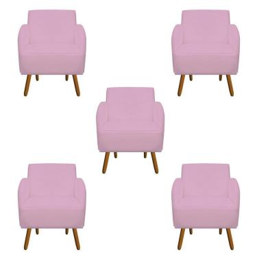 Imagem de Kit 05 Poltronas Decorativa Laura Pés Palito Suede Rosa Bebê