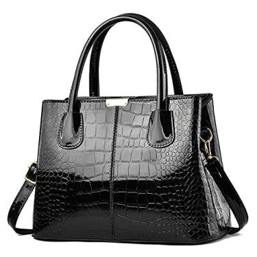 Imagem de Bolsa grande de couro para mulheres alça superior bolsa transversal padrão crocodilo bolsa de ombro bolsas tote, Preto