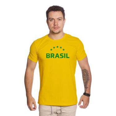 Imagem de Camiseta Masculina Brasil Copa Techmalhas 100% Algodão Camagbrest2