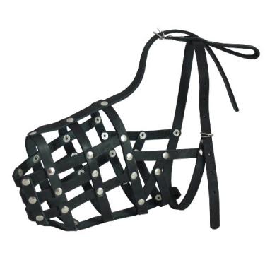 Imagem de Focinheira de cesta de malha de couro genuíno segura para cães – Pastor alemão macho (circunferência 33 cm, comprimento do focinho 12,7 cm)